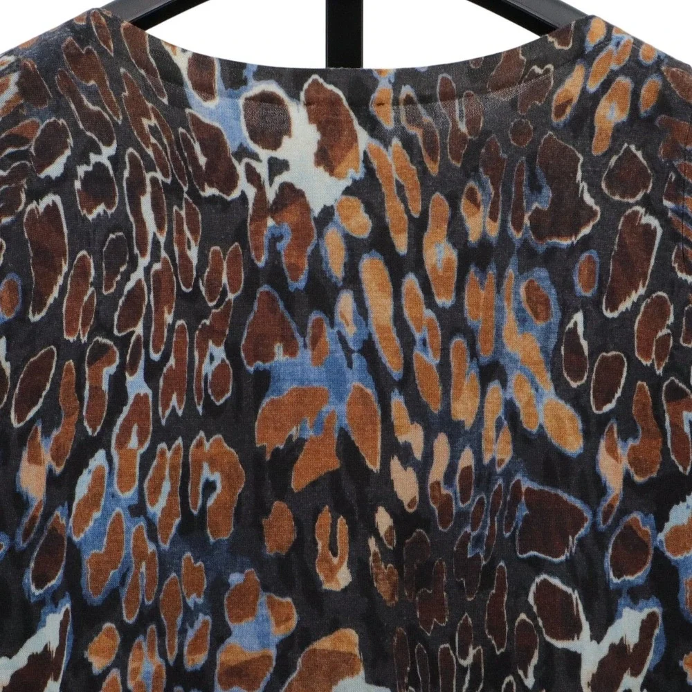Talbots Woman Petites 1XP Merino Wool Sweater Animal Leopard Print Blue‎ Brown - Picture 6 of 9